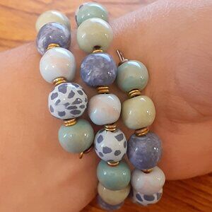 Glass beaded wrap blue aqua bracelet Fashion jewelry